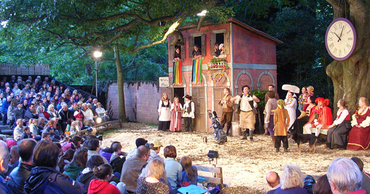 The Castle Players preforming to a crowd in the grounds of Bowes Museum